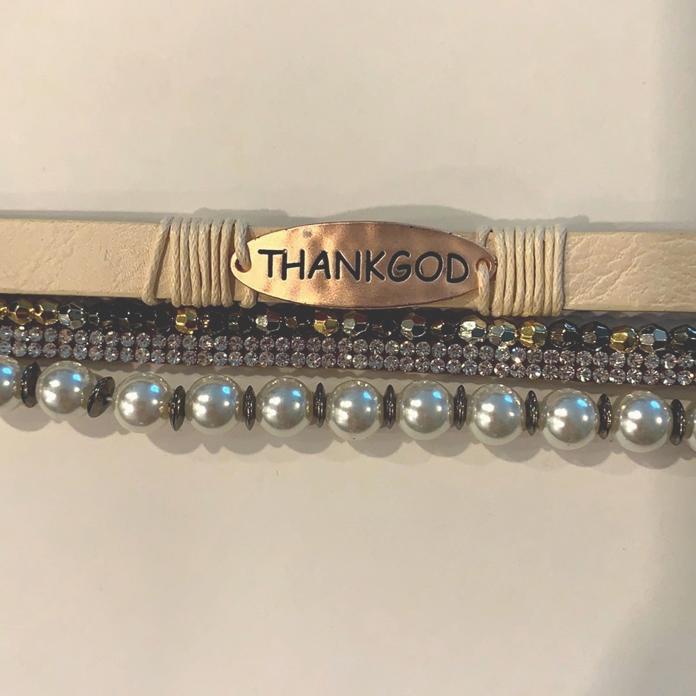 Ivory and Rose Goldtone “Thank God” Multi-Strand Magnetic Bracelet